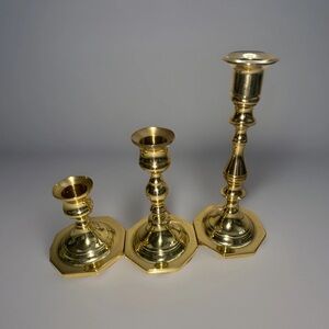 Lot of 3 Vintage Baldwin Brass Footed Tapered Candle Stick Holder Set